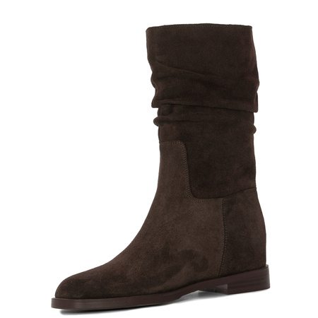 Maciejka Suede Leather Hidden Wedge Ankle Boots Slouchy Shaft Brown K7211-02/00-8