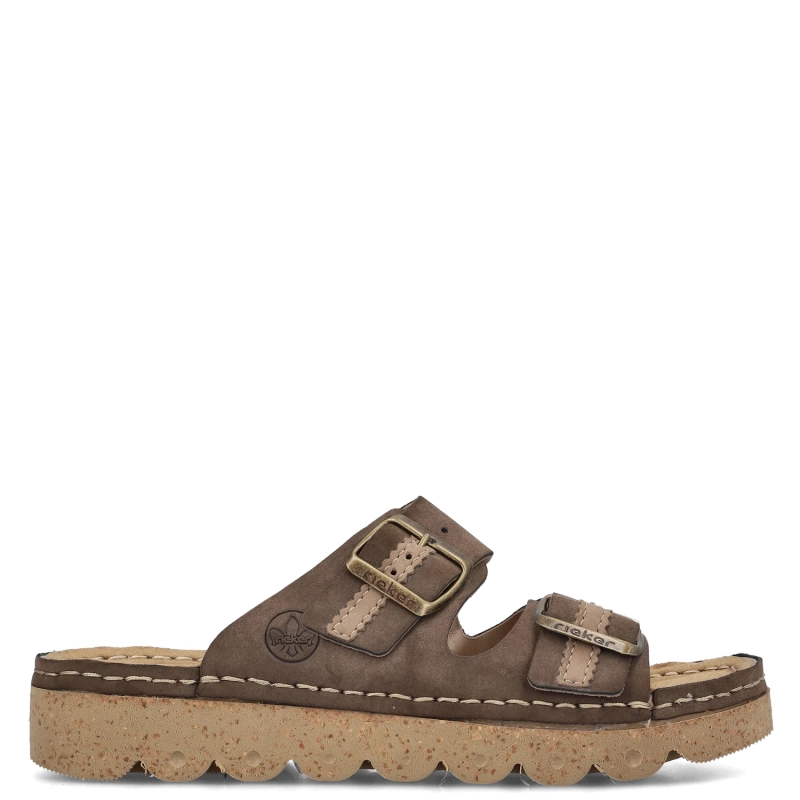 Rieker Women's Leather Flip Flops Beige
