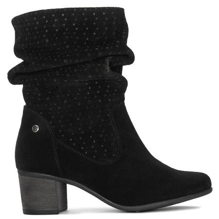 Maciejka Botki Damskie Skórzane Welurowe Czarne