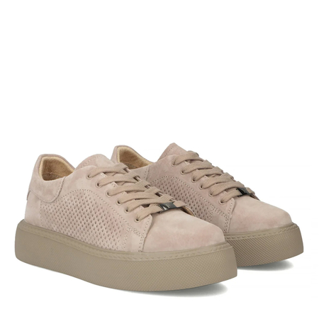 Filippo Leather Perforated Platform Sneakers Women Beige DP7502-26-TP