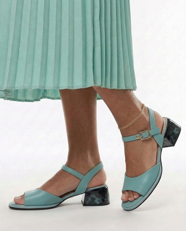 Maciejka Leather Block-Heel Open-Back Sandals Turquoise K7523-36/00-1