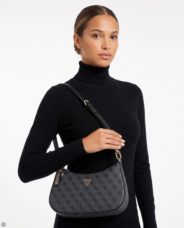 Guess Elegancka Logowana Torebka Na Ramię Ze Wzorem 4G Czarna HWBG9672180-BLACK