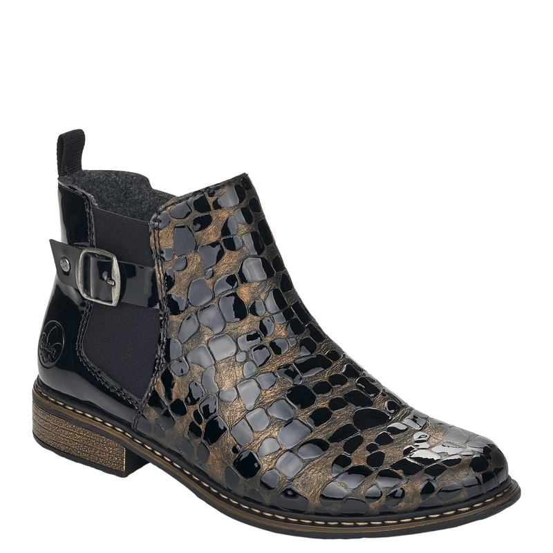 Rieker Z4965-90 Leather Insulated Ankle Boots Croco Patent Black Z4965-90-BLK