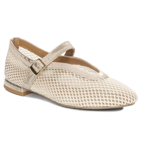 Maciejka Leather Openwork Ballet Flats With Strap White-Gold 06939-04-00-0