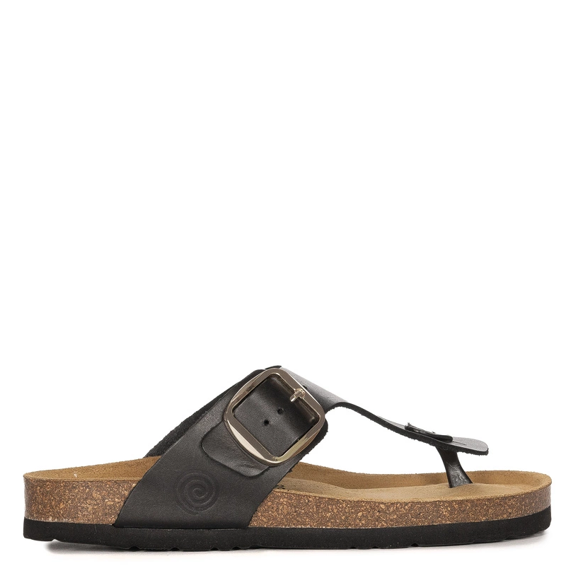 Dr. Brinkmann Leather Thong Adjustable Buckle Slides Comfort Black 700681-01