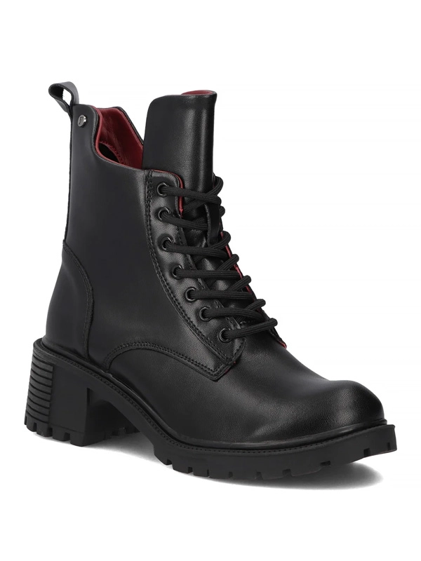 Filippo Leather Ankle Boots Warm Lined Block Heel Black DBT6501-25-BK