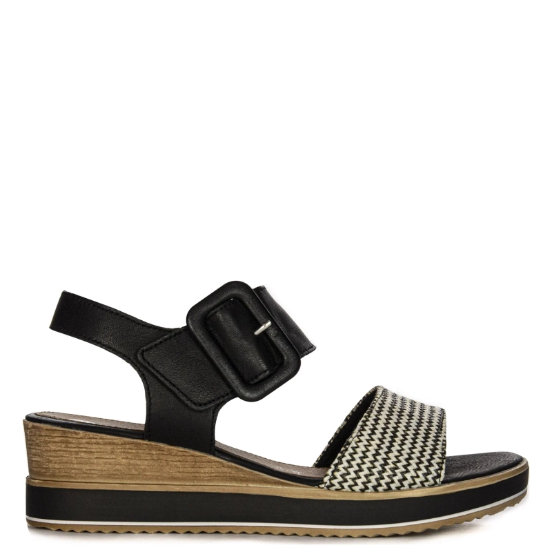 Remonte Women's Velcro Leather Black Combination Sandals