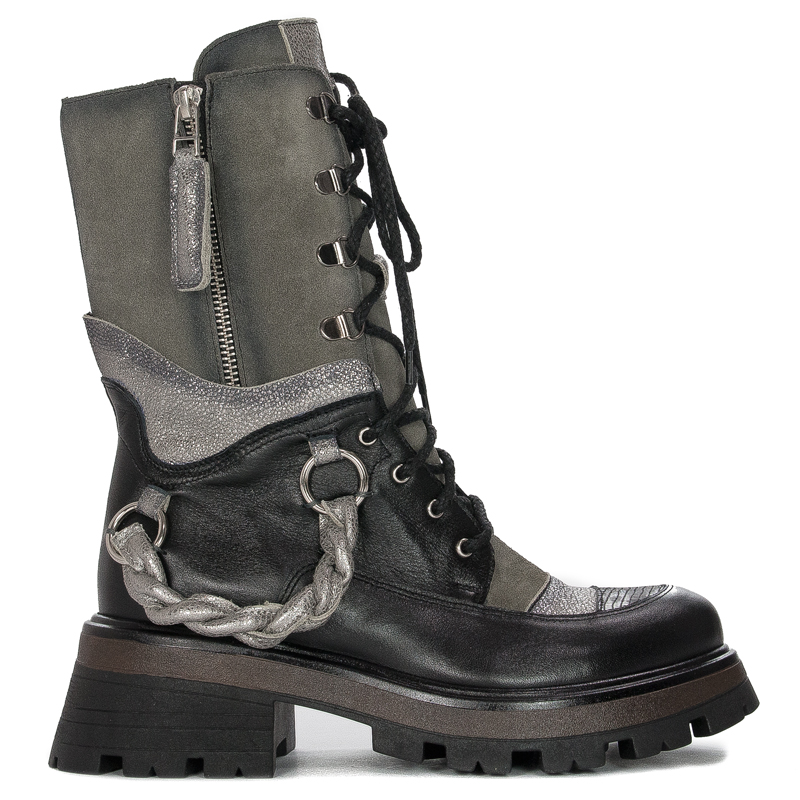 Maciejka Black + Grey Women's Lace-Up Boots