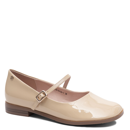 Maciejka Patent Leather Mary Jane Flats Low Heel Beige K7518-04/00-1