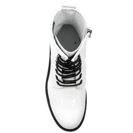 Botki Marco Tozzi 2-25286-27 190 White Pat.Comb skórzane lakierowane Białe