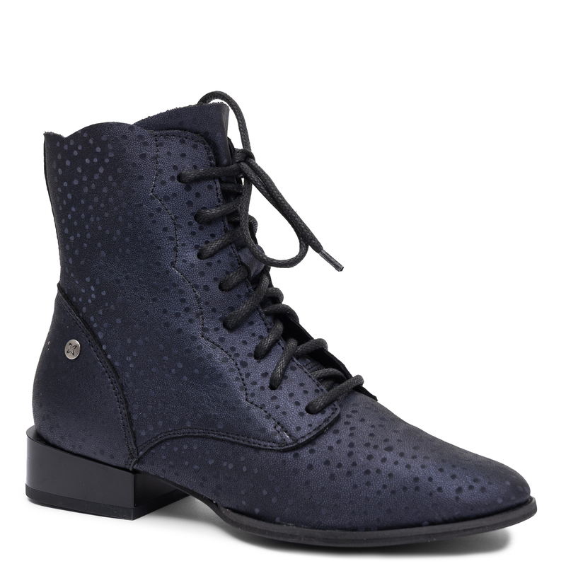Maciejka Genuine Leather Lace-Up Ankle Boots Flat Heel Navy Blue 6391W-06/00-1