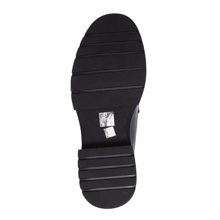 Artiker Skórzane Lakierowane Półbuty Na Traktorowej Podeszwie Z Ozdobną Klamrą Czarno-Brązowe 57C0184