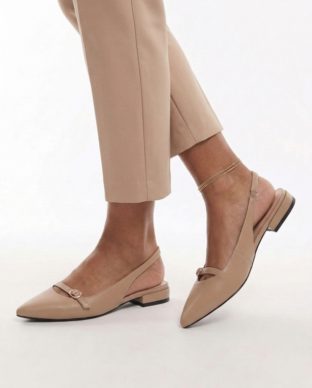 Maciejka Leather Slingback Pumps Flat Heel Beige K7449-04/00-1