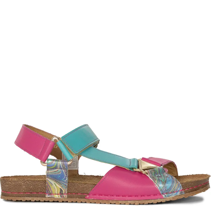 Maciejka Women's Leather Sandals Pink Turquoise