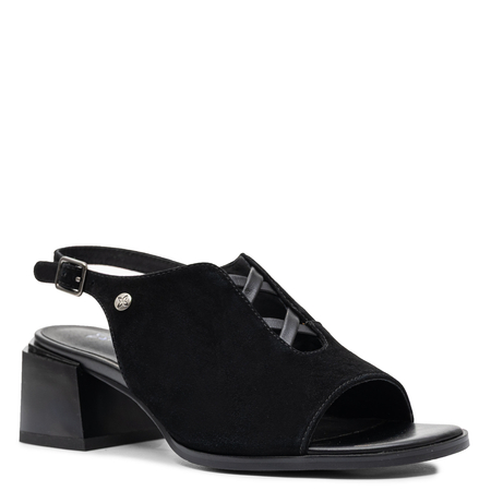 Maciejka Leather Sandals Suede Block Heel Black K7521-01/00-1