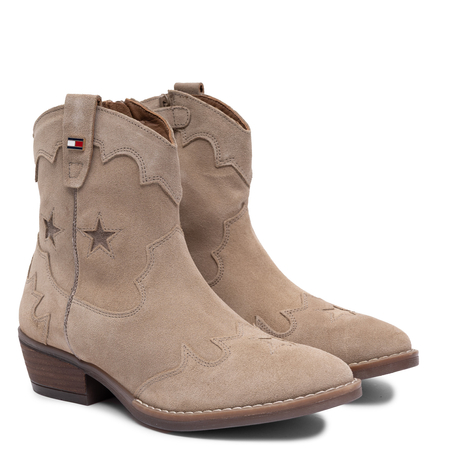 Tommy Hilfiger Zamszowe Kowbojki Botki Na Słupku Beżowe T3A5-35196-TP