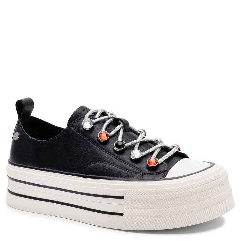 GOE Leather Platform Sneakers With Crystals Black TT2N4073
