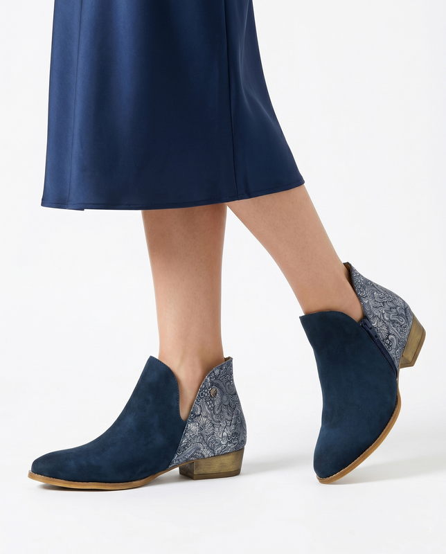 Maciejka Asymmetric Ankle Boots Low Heel Navy 04091-47/00-5