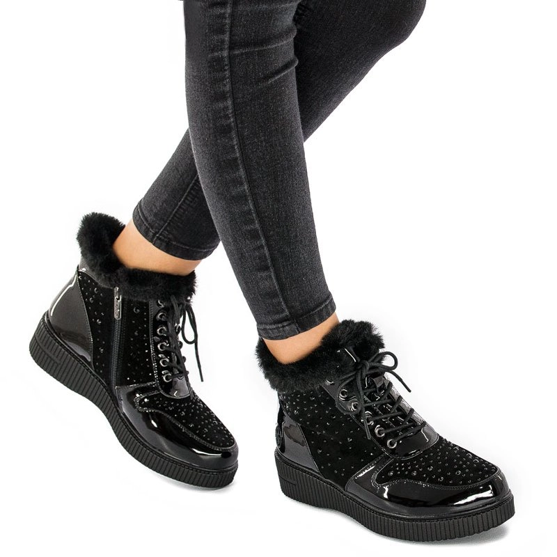 Botki Rieker 93312-00 Black ocieplane na platformie Czarne
