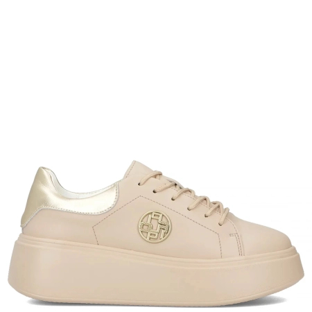 Filippo Skórzane Sneakersy Platformowe Półbuty Złota Wstawka Beżowe DP6058/25 BE