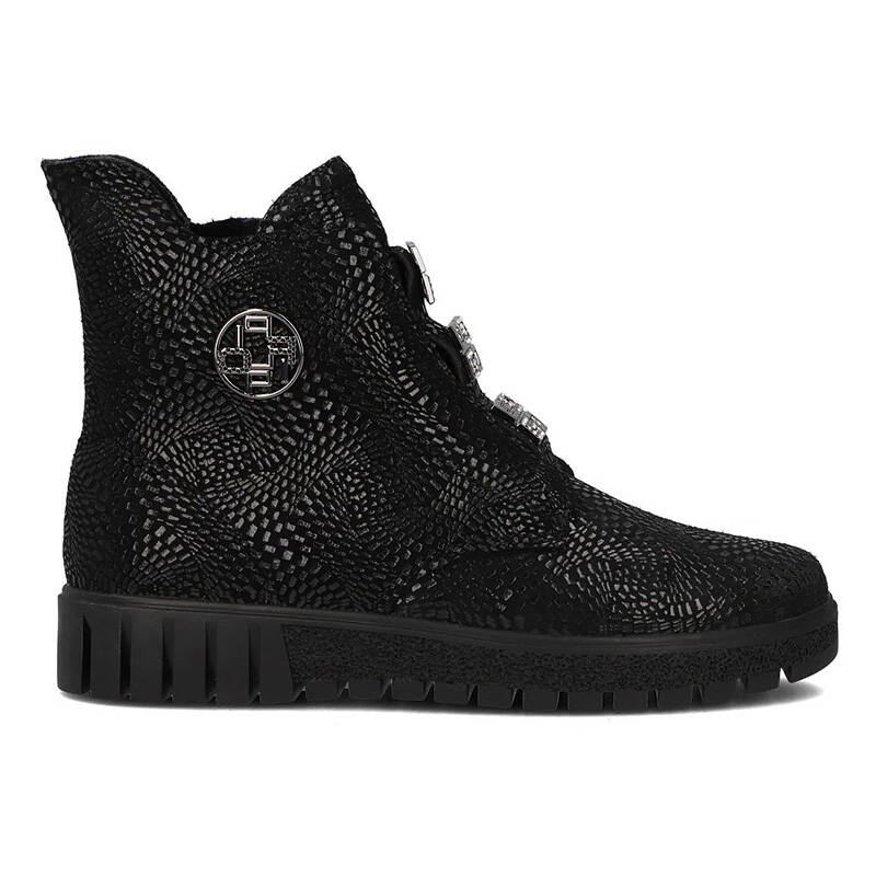 Filippo Black Patternt Suede Ankle Boots for Women