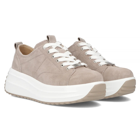 Filippo Skórzane Zamszowe Na Platformie 5 Cm Sneakersy Sznurowane Beżowe DP6795-26-BE