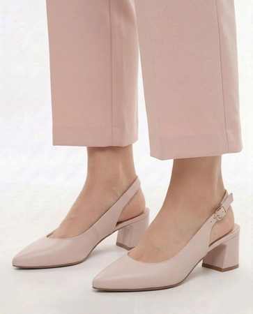Sergio Leone Pointed Toe Slingback Pumps On Block Heel Beige SK-463-KR-R