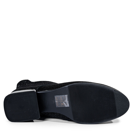 S.Barski Sparkle Leather Ankle Boots Block Heel Black MR52-156-BK