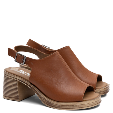 Artiker Comfortable Leather Block Heel Sandals Brown 58C3106