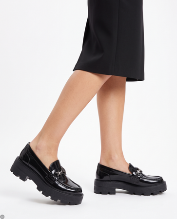 Guess Elegant Patent Leather Chunky Loafers Black FLFYAA-ELE14-BLK