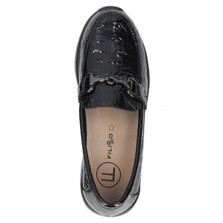 Filippo Patent Croco Wedge Loafers Horsebit Black DP8101-26-BK