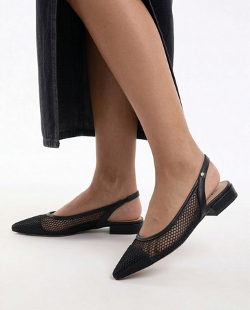 Maciejka Ażurowe Czółenka Slingback na Płaskim Obcasie Czarny K7525-01/00-1