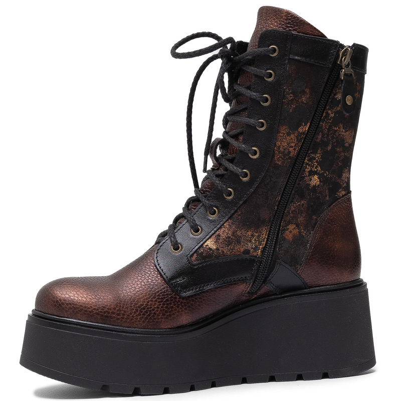 Maciejka Leather Women’s Platform Ankle Boots With Zip And Laces Brown-Black 06720-02/00-8