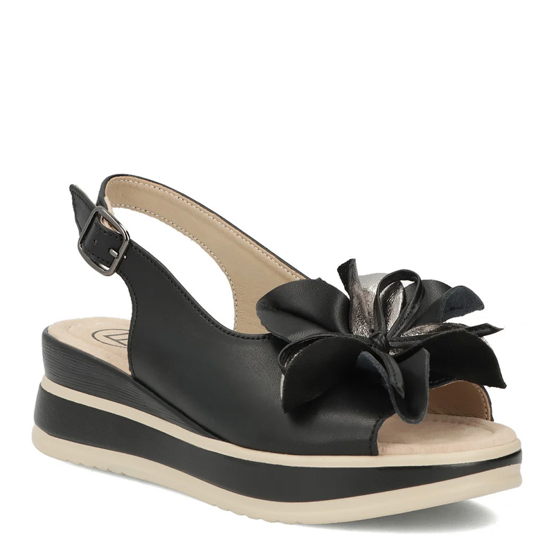 Filippo Leather Wedge Sandals With Flower Black DS7045-26-BK