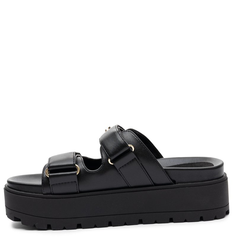 Guess Platform Slide Sandals With Gold Logo Women’s Black FLJFAX-ELE03-BK