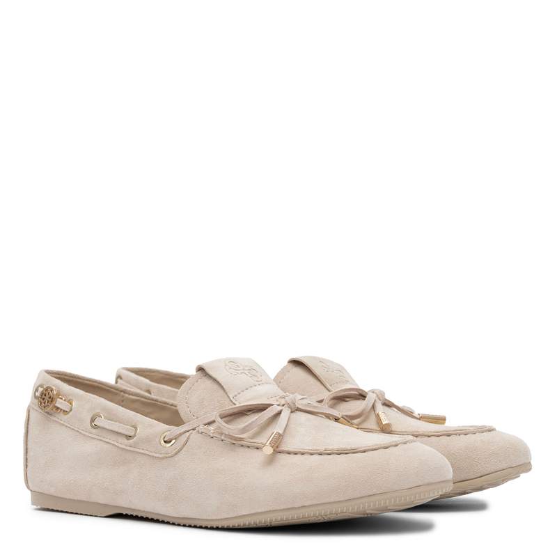 Guess Zamszowe Mokasyny Damskie z Kokardką Beżowe FLPAISSUE14 BEIGE