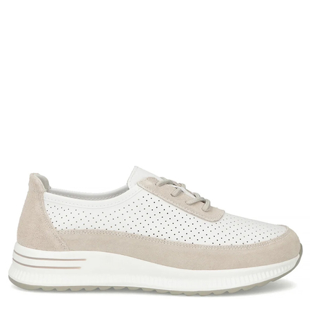 Filippo Skórzane Sneakersy Damskie Ażurowe Biało-Beżowe DP6717-26-WH-GR
