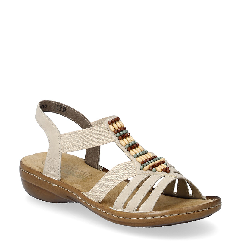 Rieker Comfortable Slip-on Sandals With Beads Beige 60851-62