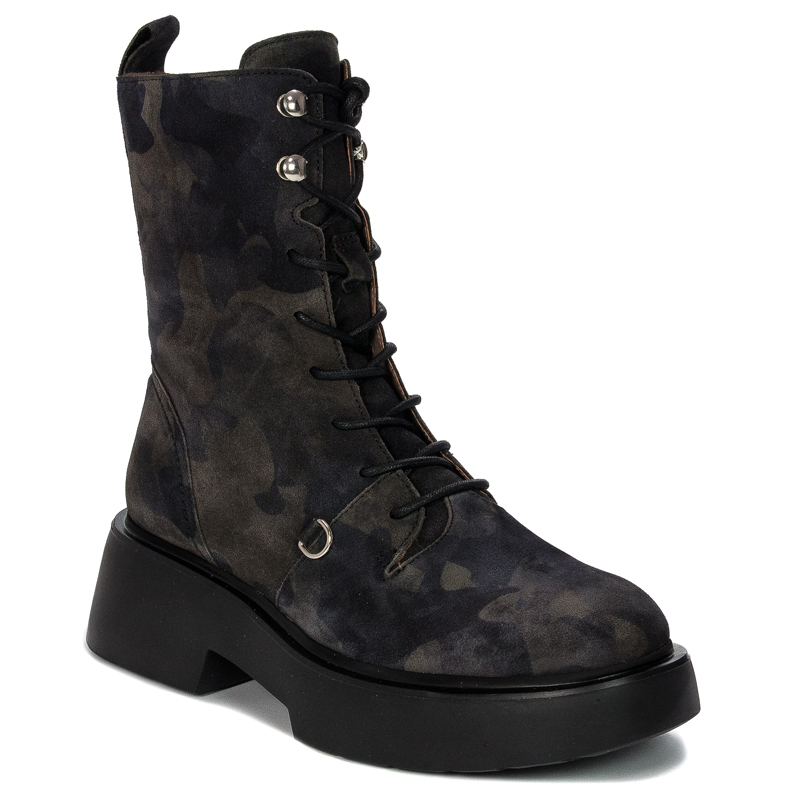Wonders Women's Leather Boots On The Camo Platform Wonders Botki Damskie Skórzane Na Platformie Jungla Negro