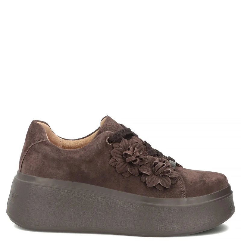 Filippo Brązowe Zamszowe Półbuty Sneakersy Na Platformie Kwiaty DP7987/26 D BR