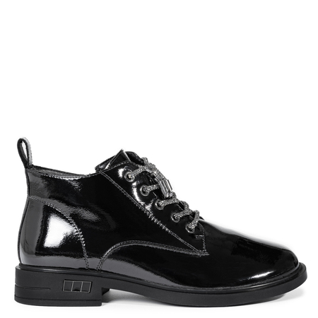 S.Barski Patent Leather Ankle Boots Flat Black MR52-124-BK