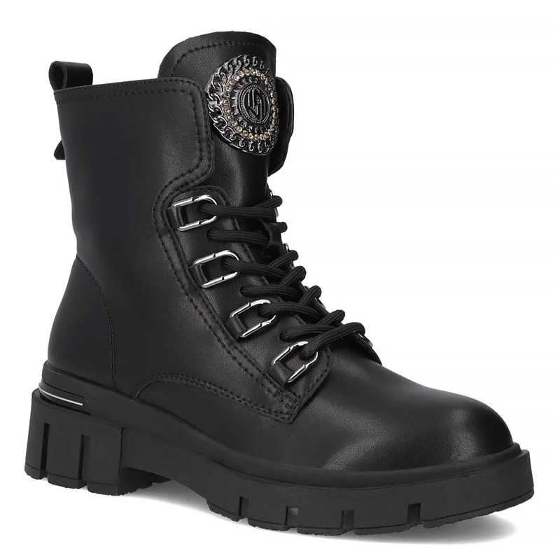 Filippo Women’s Leather Platform Combat Boots Warm Lining Black DBT652125BK