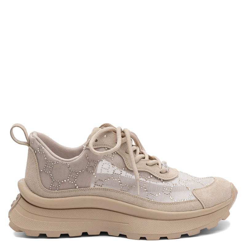 Goe Sneakersy Damskie na Platformie z Kryształkami Beżowe TT2N4042