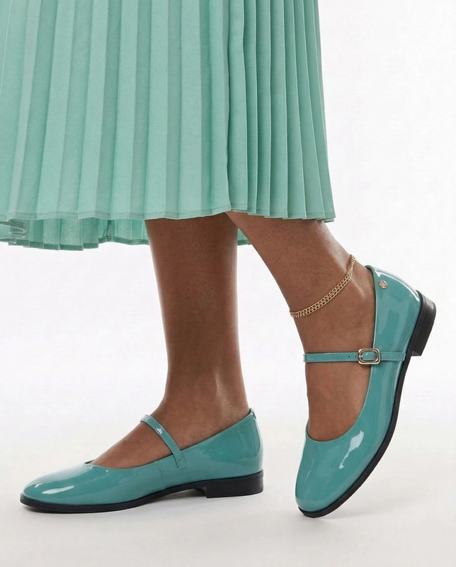 Maciejka Leather Patent Mary Jane Flats Round Toe Turquoise K7518-36/00-1