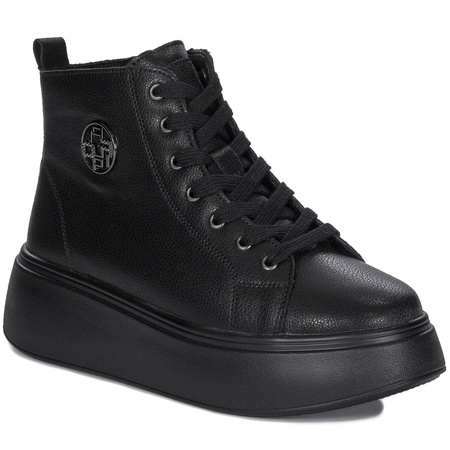 Filippo Leather Platform Ankle Boots With Zip And Laces Black DBT6338/25 BK