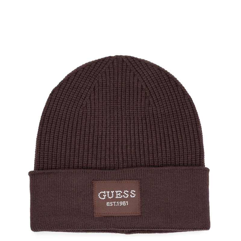 Guess Czapka Zimowa Damska Brązowa Z Dżetami AW5631VIS01-BROWN