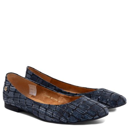 Maciejka Leather Ballet Flats Crocodile Texture Navy Blue 4100W-19/00-8