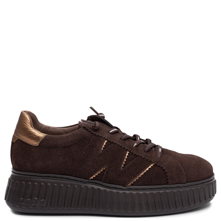 Wonders Wygodne Skórzane Sneakersy Na Platformie Brązowe A-5201-Tes-Oro