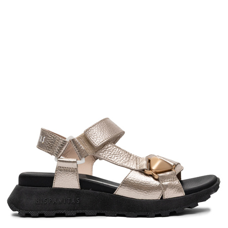 Hispanitas Leather Platform Sandals With Velcro Closure Gold HV264807-CAVA