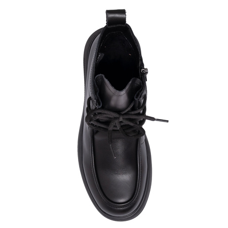 Sokolski Leather Platform Ankle Boots Side-Zip Black HW-Z25-25-BLK